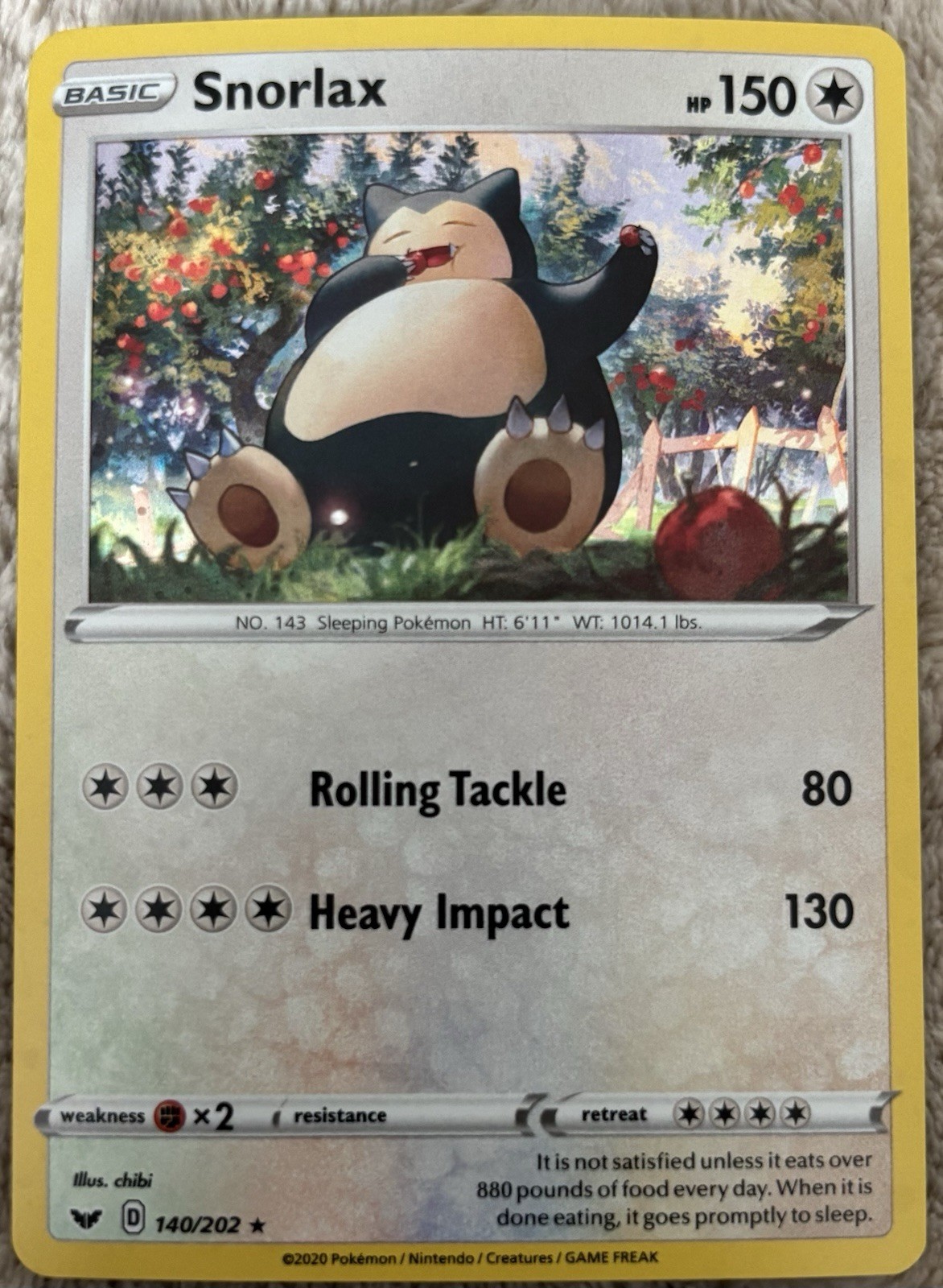Pokémon TCG Snorlax Holographic Card 140/202 Rare