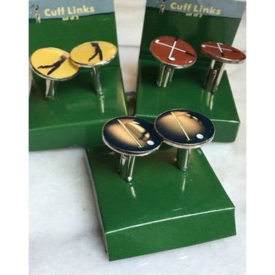 3(THREE) PAIRS GOLF RELATED SILVER TONE ENAMELED CUFF LINKS SKY