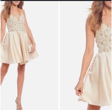 GIANNI BINI MINI dress with Pearls Rhinestones, Champagne color BRIDAL PROM