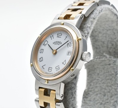 Vintage [EXC+5] HERMES Clipper Ladies Watch White Dial Gold  display picture 3