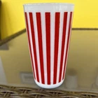 Vintage Hazel Atlas Platonite Milk Glass Tumbler 5" Red White Candy Stripe