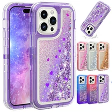 For iPhone 14 13 12 Pro Max Shockproof Case Bling Glitter Girl Cute Phone Cover