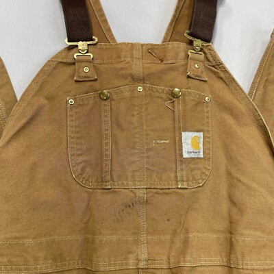Carhartt R01 BRN Double Knee Unlined Duck Bib Overalls Mens 50X30