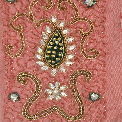 Sanskriti Vintage Design Fabric Hand Beaded Indian Craft Maroon Glass Sequins - Picture 3 of 10