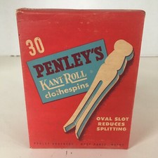 30 PENLEY's KANT ROLL Clothespins Vintage Wood Clothes Pins Box Made in USA