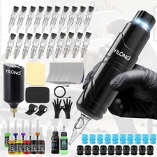 Wireless Tattoo Pen Machine Kit Complete with Power Supply Needles Inks YILONG
