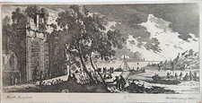 Paysage avec port d'embarquement par Perelle 17ème Eau-forte éditée par Drevet 