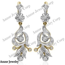 Echte Diamant Chandelier Ohrringe 14k Gelb- und Weißgold 585 Europea Style