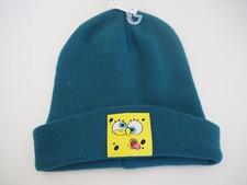 SpongeBob Square Pants Sage Blue Knit Beanie Stretch Skull Cap Cuffed Hat NWT