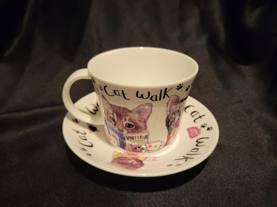 Juego de platillos taza desayuno paseo gato moda animal Roy Kirkham hueso China Inglaterra Foto 4 de 4