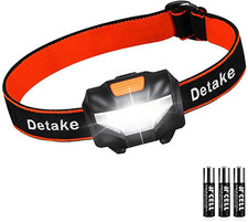 LED Head Torch Super Bright Lightweight Headlamp with 3 Functions Batteries Inc