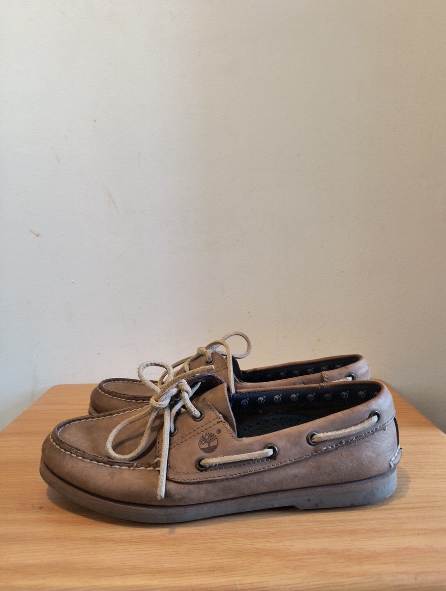 Timberland Mens 9.5 Boat Shoes Brown Leather Moc Toe Lace Up  display picture 1