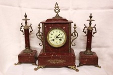 Trittico tris orologio + 2 candelabri XIX secolo francesi marmo e bronzi '800