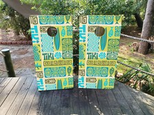 WATERPROOF  FADEPROOF Cornhole Board Wraps Green and Blue Tiki /