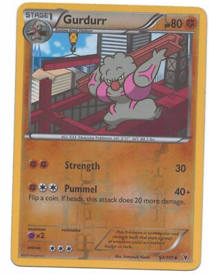 Pokemon Card: Gurdurr 63/101 REVERSE HOLO B&W Noble Victories Set! GD