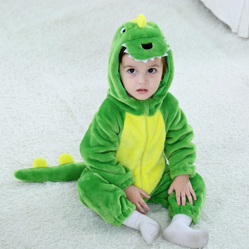 Bebé Dinosaurio Kigurumi Verde Dibujos Animados Animal Disfraz Bebé Niño Pequeño Body Foto 2 de 4