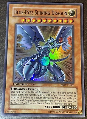 blue eyes shining dragon yugioh card YU-GI-OH'BLUE EYES SHINING DRAGON-MOV-EN001(LIMITED ED.) HIGH QUALITY