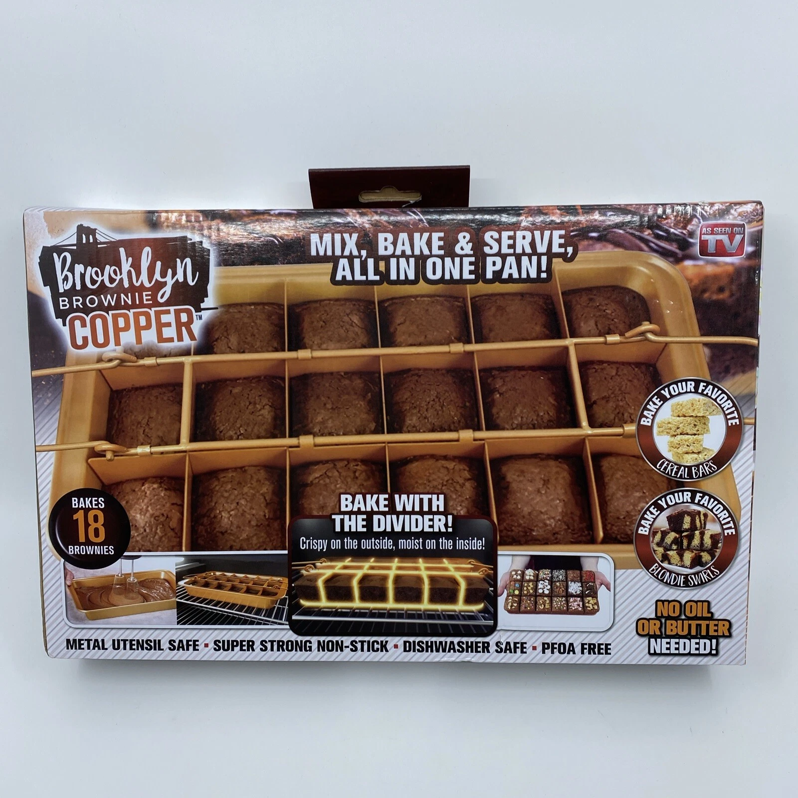 Brooklyn Brownie Copper Nonstick Pan Mix, Bake & Serve Brownies FREE SHIP!