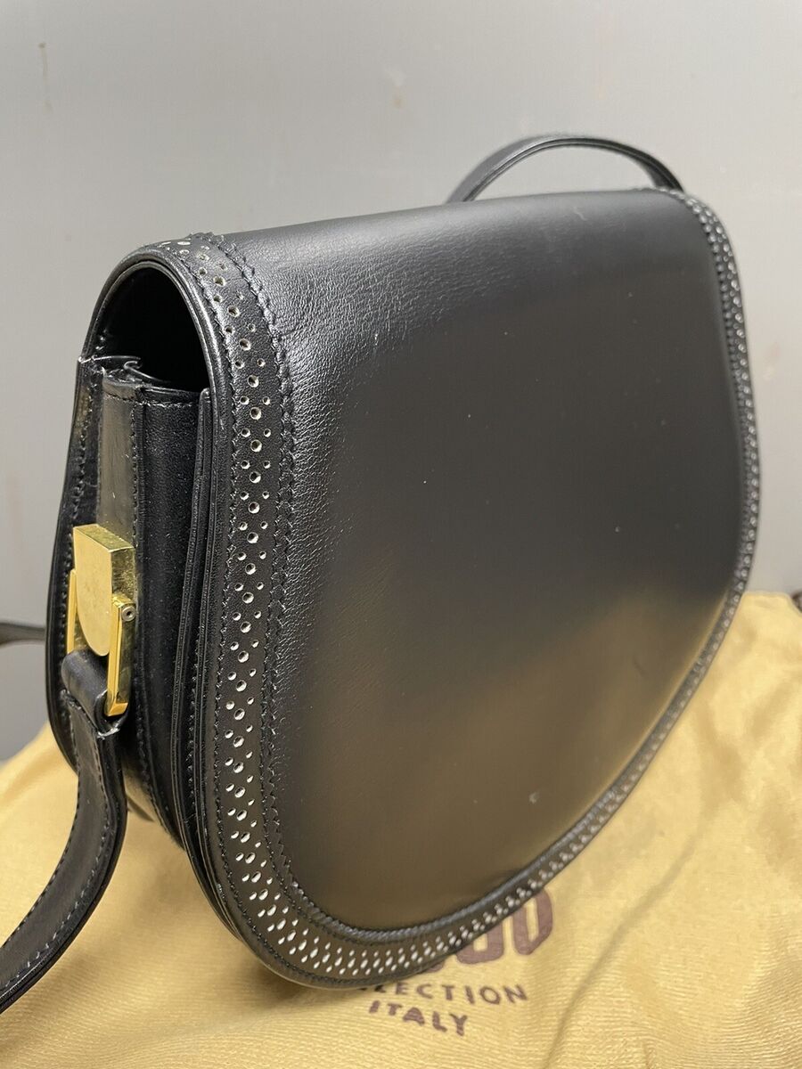 Mark Cross Chain Vintage Black Leather Scalloped Edge Mark Cross Chain Vintage Black Leather Scalloped Edge