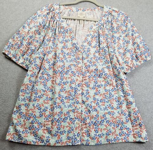 NEW St John’s Bay Top Womens Medium M Floral Short Sleeve V Neck Button Up Shirt