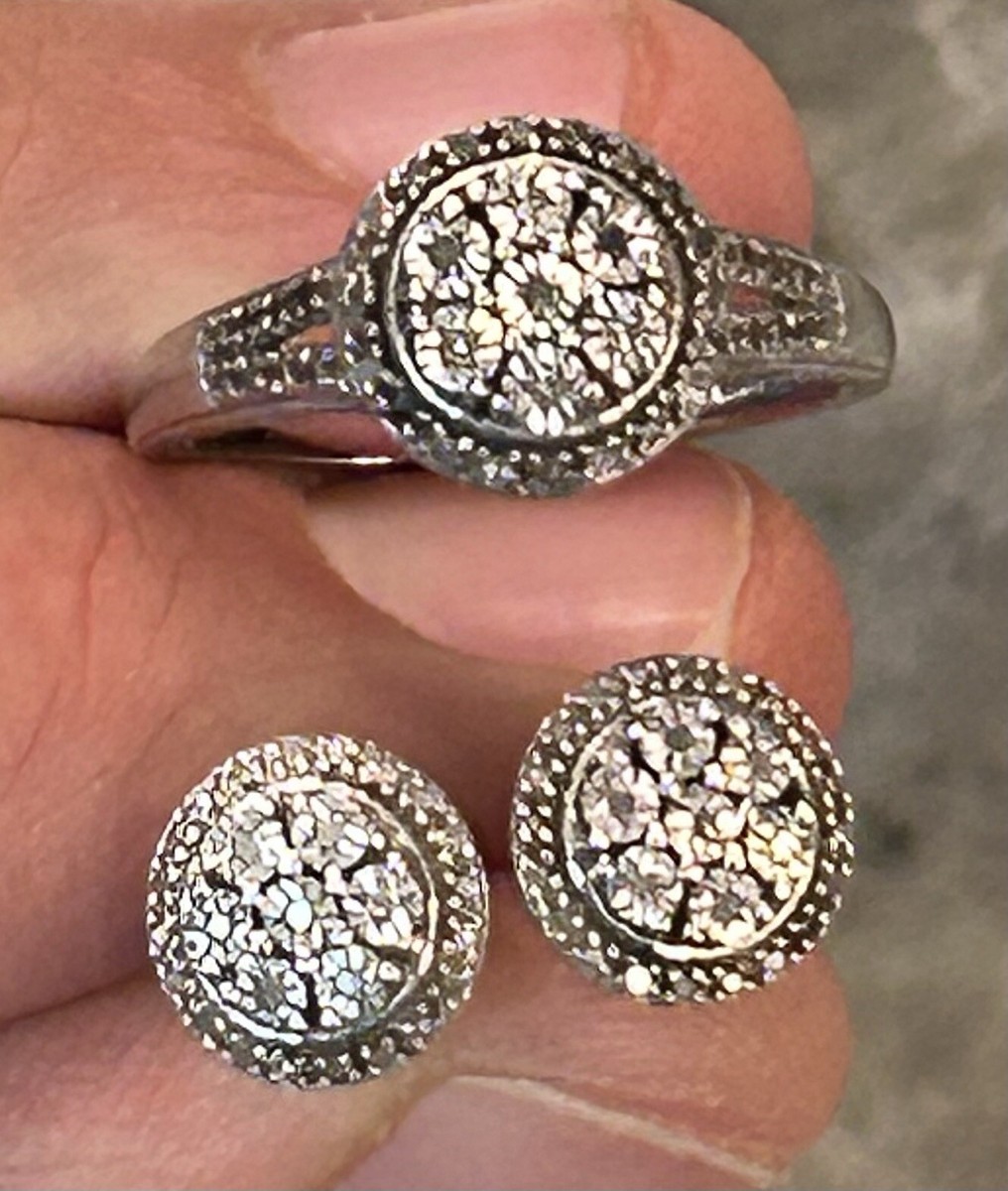 Designer SK9 Sterling Silver Natural Diamond Halo Stud