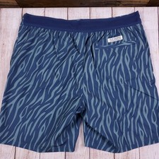 NWT Fair Harbor Men  s Swim Trunks Performance Tiger Lined Blue Green Size XL