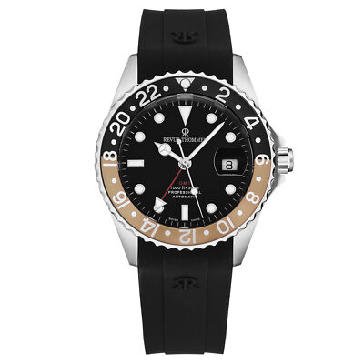 Revue Thommen Men's 'Diver' Black Dial Black and Beige Bezel GMT 17572.2832