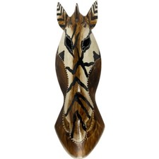 ZEBRA AFRICAN INDONESIA MASK FIGURE HAND PAINT CARVED ART HOOK WOOD WALL HANGING