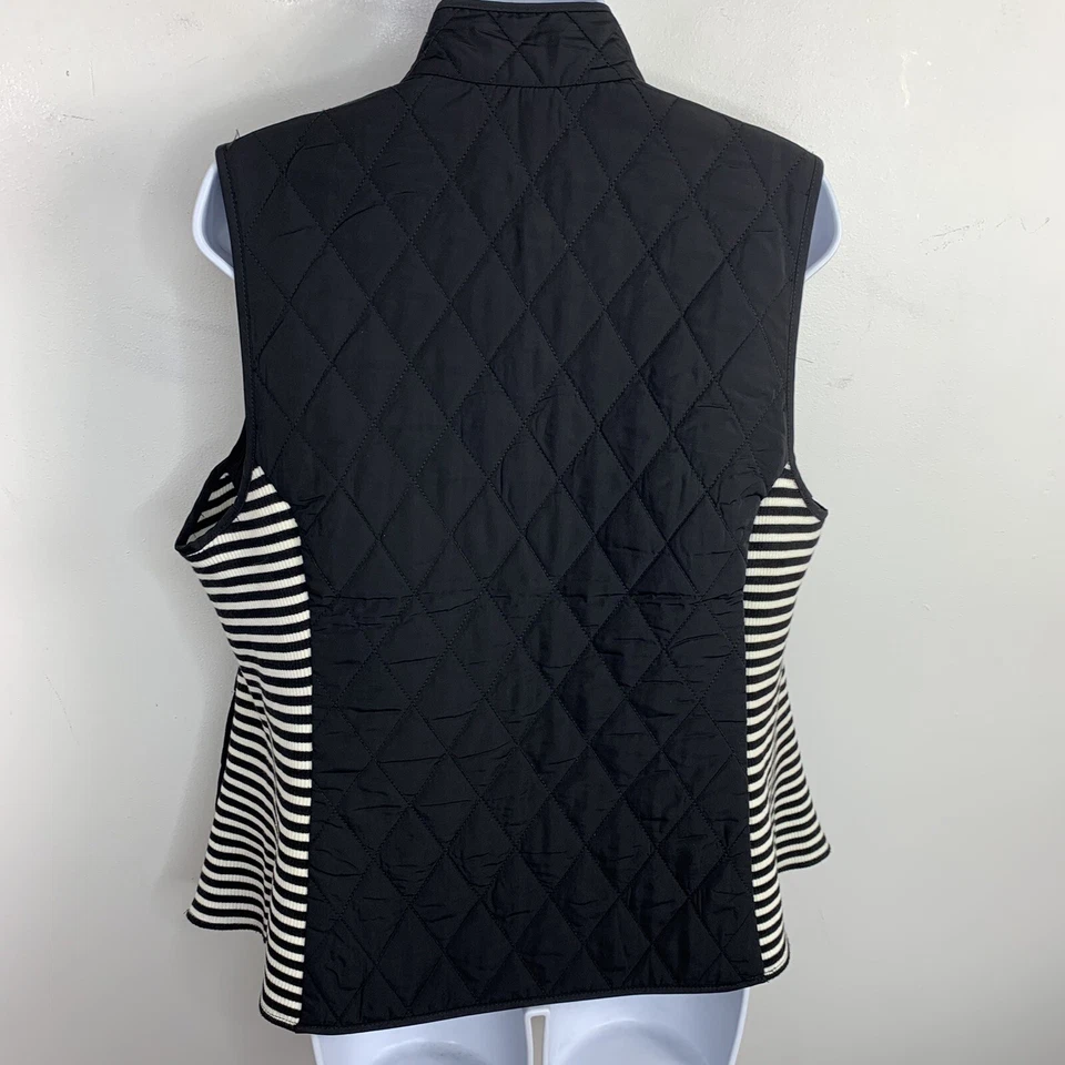 Talbots Womens Vest Sz M Black White Side Stripe Quilted Zip Front Lighweight - Image 2 of 4