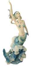 Vtg Mystical Mermaid Sculpture Figure Blue Ocean Hand Painted Resin 11.5"