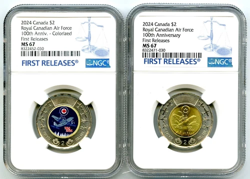 2024 $2 CANADA NGC MS67 TOONIE ROYAL CANADIAN AIR FORCE MATCHED 2-COIN SET - FR