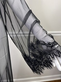Black Sheer Lace Mesh Robe Sexy Open Cover Up Long Sleeve Nightgown M