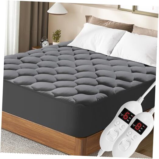 Size Heated Mattress Pad with Dual Control - Auto Shut Off Queen Dark Gray