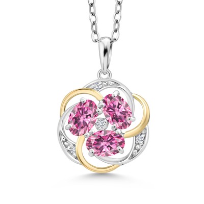 10K Yellow Gold and 925 Sterling Silver Pendant Pink Moissanite Lab Grown