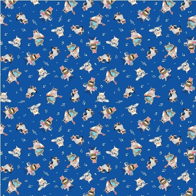 Hip  Cats Cotton Blue Fabric  Michael Miller Rock Guitars Sold By The Yard 