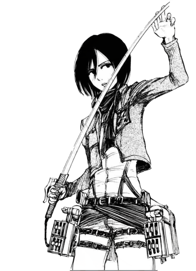 Mikasa Yeager Attack on Titan Black/White Manga Panel Anime