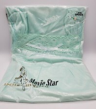 VTG MOVIE STAR Lingerie Mint Green Nylon Satin Long Gown Nightgown Small NOS