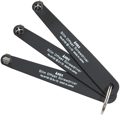 ANEX Ultra Low Profile Offset Screwdriver Set 3 Piece, 90 Degree Straight Slim P