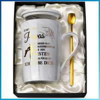 Becher Grau Marmor 400Ml Mit Deckel Und LöFfel - Geschenk FüR Papa Zum Vatertag
