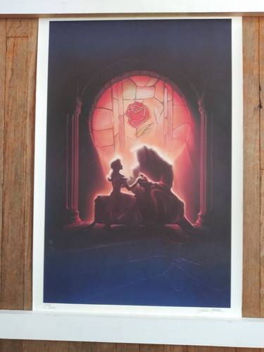 Disney "Beauty and The Beast in The Light of the Rose Window" Litho w/COA /1500
