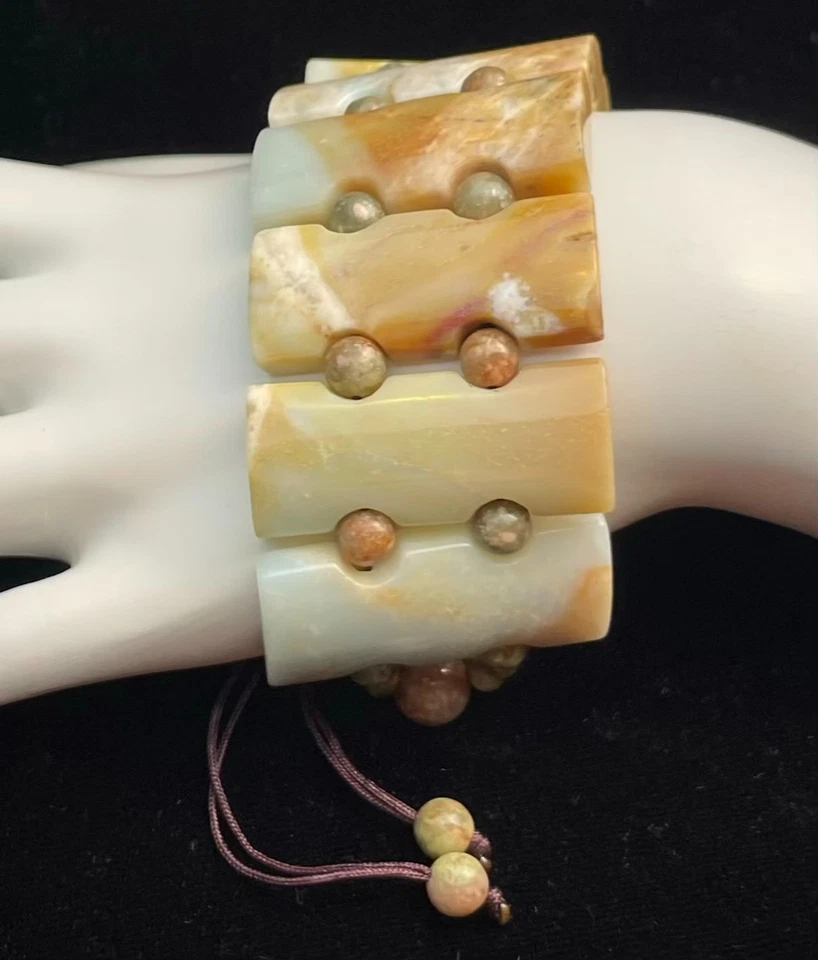 Pulsera Gruesa Imperial Jaspe Azul Pastel Beige Cierre Trenzado Unisex Negrita Foto 4 de 4