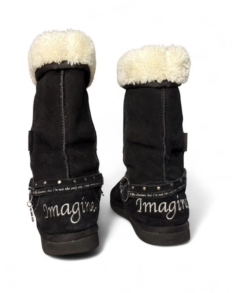 Vintage 1990s Lyric Culture John Lennon Imagine Music Faux Suede Boots W O-Ring - Image 4 of 4