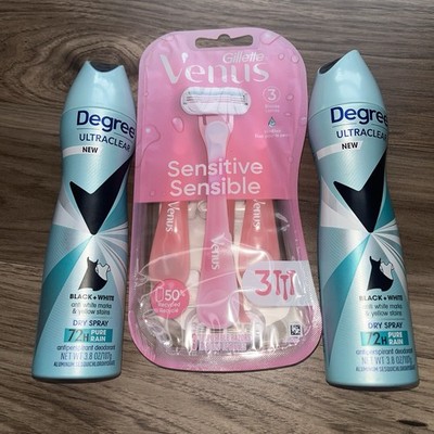 Degree UltraClear Dry Spray + Venus Sensitive Razors Bundle