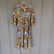 Talbots Poplin Midi Shirtdress Size 10 Preppy Pockets Tie Wasit Colorblock Leave