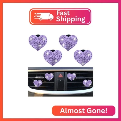 4PCS Heart-Shaped Car Vent Clips with Rhinestone,Bling Air Vent Clips Car Decora