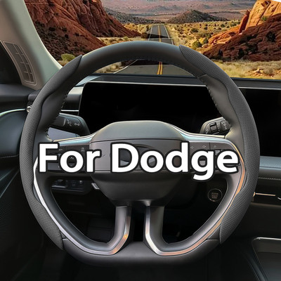 For Dodge 2PCS Segmented Steering Wheel Cover Nappa Leather Breathable Anti-slip