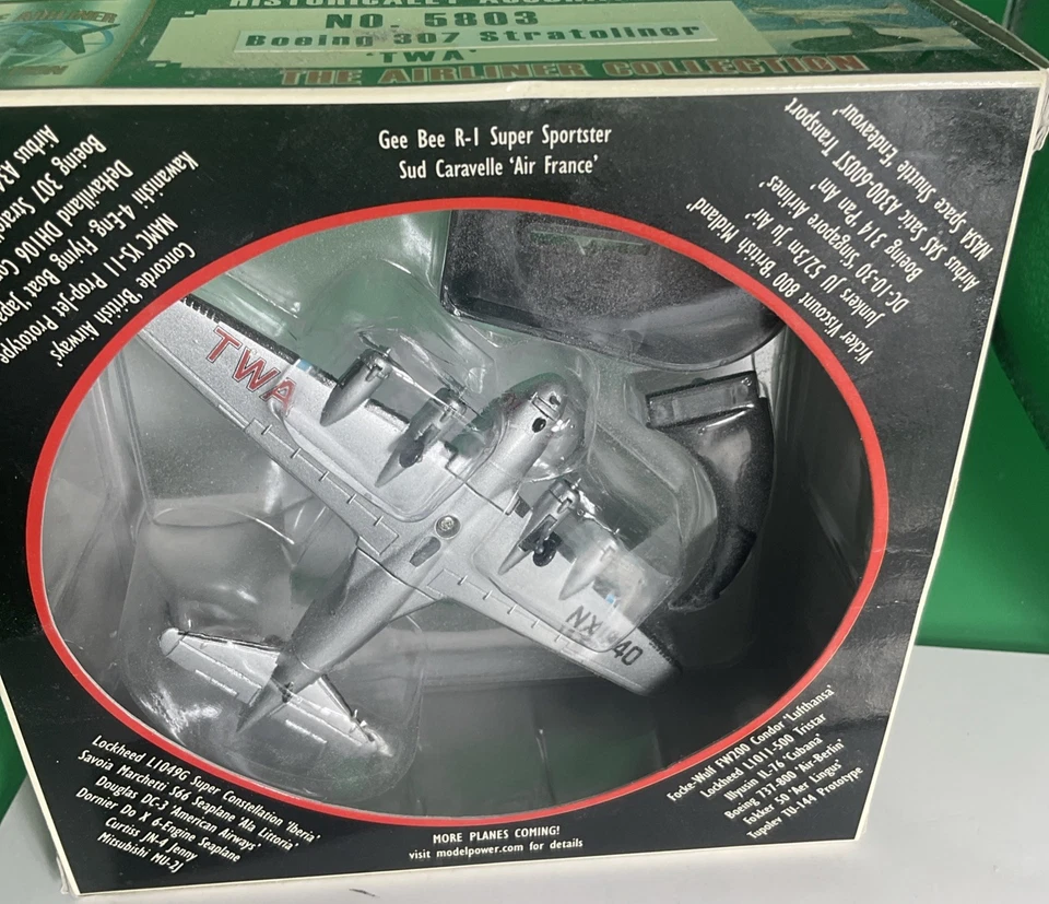 TWA Boeing 307 Stratoliner Airplane w/ Stand 5803 NIB - Image 2 of 4