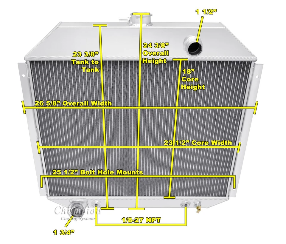 CAMPEÓN 4 FILAS RADIADOR 1972-1979 FORD CAMIONETA PICKUP F-100 F-150 F-250 24" NÚCLEO Foto 4 de 4