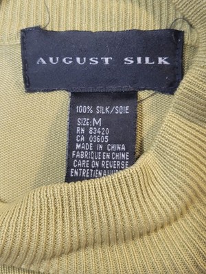 Womens August Silk 100% Silk Size M Green Short Sleeve Sweater Mock Neck