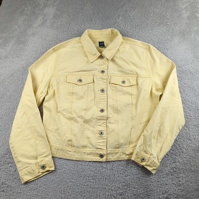 VTG Y2K GAP Jacket Womens XL Yellow Trucker Weathered Twill Faded Dyed Western
